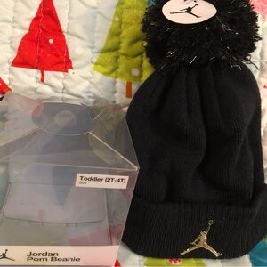 Jordan Black Toddler Beanie with black & gold Pom Pom